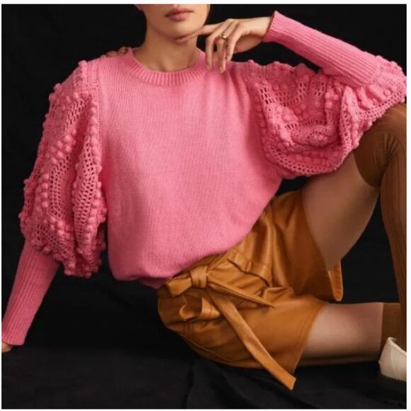 Stella Pardo Paris Pink Crochet-Sleeved Sweater - Picture 2 of 7